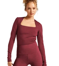 Beyond Yoga Heather Rib Frame Cropped Pullover