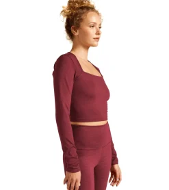Beyond Yoga Heather Rib Frame Cropped Pullover