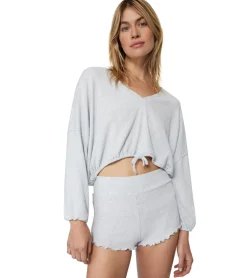 Spiritual Gangster Long Sleeve Drawstring V Neck Top