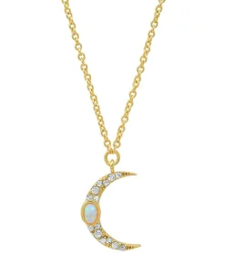 TAI Jewelry Pave Moon Pendant with Opal Accent