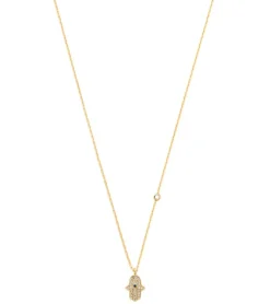 TAI Jewelry Simple Chain Necklace with CZ Hamsa Charm and CZ accent