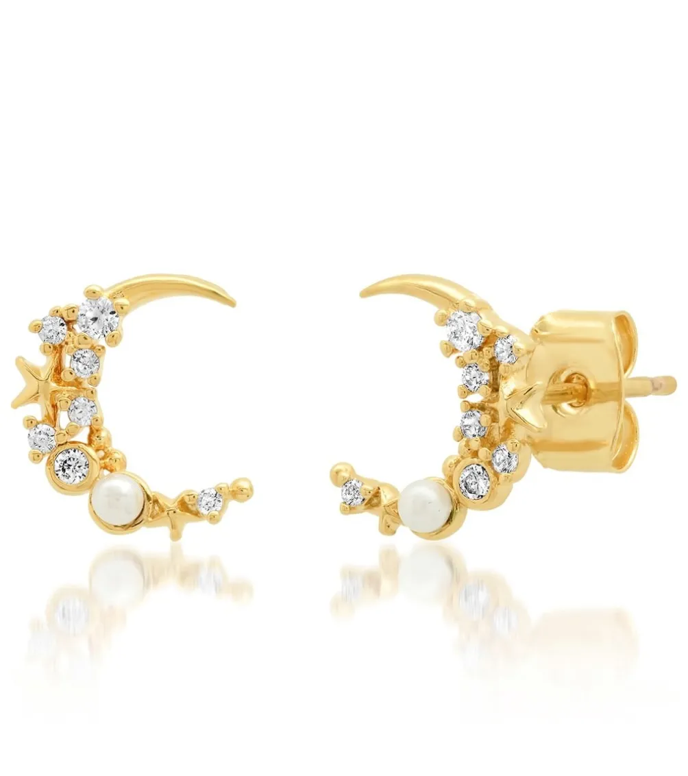 TAI Jewelry Star Moon CZ Pearl Studs